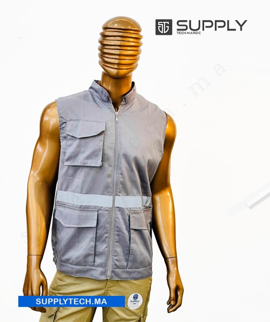 gilet multipoche 9 gris claire